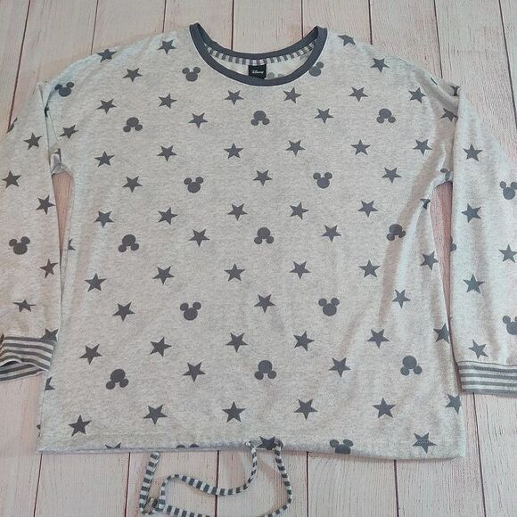 Disney Stars & Mickey cozy grey round neck pajama top sz L - Picture 6 of 9